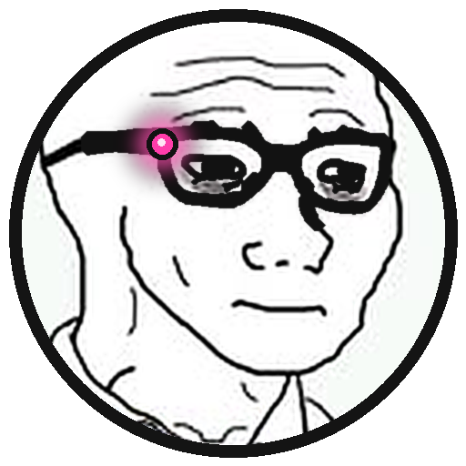 Meta Perv: a wojak wearing smart glasses with a glowing pink camera light